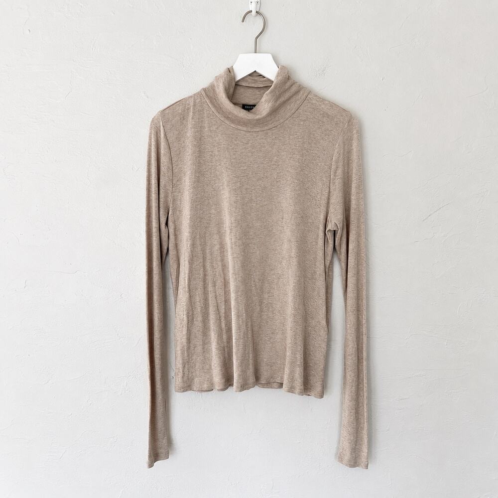 Eileen Fisher Oatmeal Organic Cotton Lyocell Turtleneck Top Small